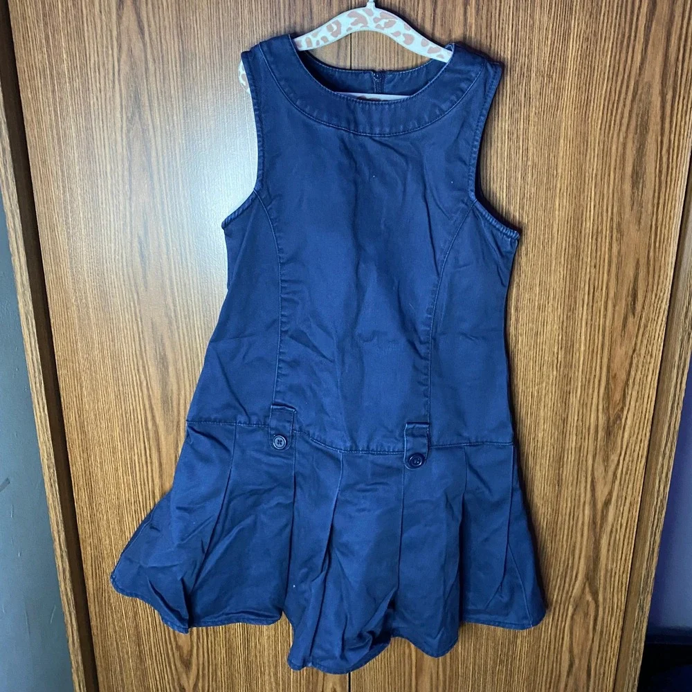 Gymboree Pleated Jumper Dress Kids Size 7 Navy Blue Uniform Sleeveless Cotton